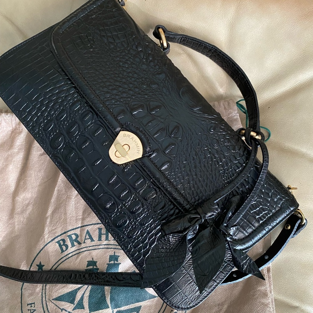 NWOT Vintage Brahmin Amata Rose Tassel Bag & Charm Leather Croc Lady FIRM PRICE - Picture 5 of 16